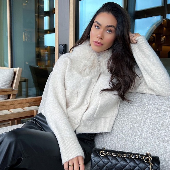 LAST 1!🔥ZARA REMOVABLE FAUX FUR LAPEL KNIT JACKET - Picture 6 of 14